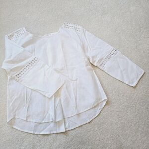 LAST CALL Sigrid Olsen linen rayon button back top blouse